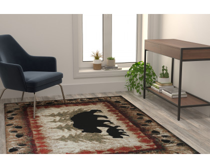 BLNK - Ursus Collection Rustic Lodge Wandering Black Bear and Cub Area Rug with Jute Backing