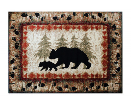 BLNK Ursus Collection Rustic Lodge Wandering Black Bear and Cub Area Rug with Jute Backing - 5'W x 7'L