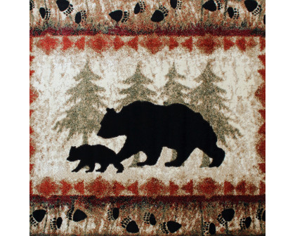 BLNK Ursus Collection Rustic Lodge Wandering Black Bear and Cub Area Rug with Jute Backing - 5'W x 7'L