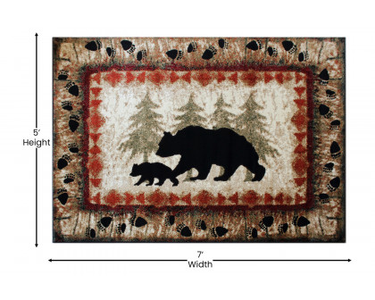 BLNK Ursus Collection Rustic Lodge Wandering Black Bear and Cub Area Rug with Jute Backing - 5'W x 7'L