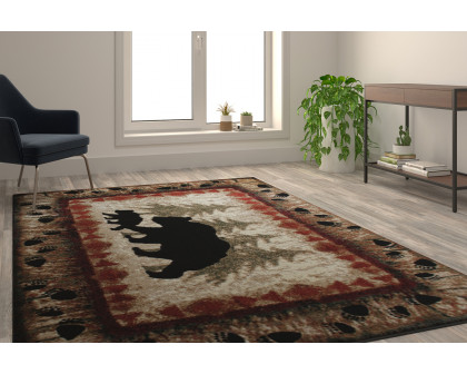 BLNK - Ursus Collection Rustic Lodge Wandering Black Bear and Cub Area Rug with Jute Backing