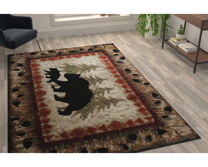 BLNK Ursus Collection Rustic Lodge Wandering Black Bear and Cub Area Rug with Jute Backing - 6'W x 9'L