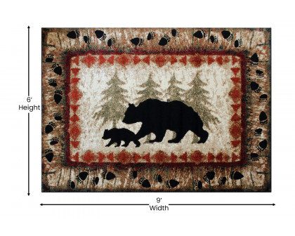 BLNK Ursus Collection Rustic Lodge Wandering Black Bear and Cub Area Rug with Jute Backing - 6'W x 9'L