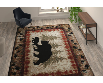 BLNK - Ursus Collection Rustic Lodge Wandering Black Bear and Cub Area Rug with Jute Backing