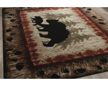 BLNK Ursus Collection Rustic Lodge Wandering Black Bear and Cub Area Rug with Jute Backing - 8'W x 10'L