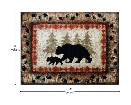 BLNK Ursus Collection Rustic Lodge Wandering Black Bear and Cub Area Rug with Jute Backing - 8'W x 10'L