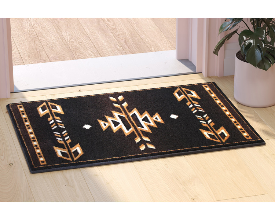 BLNK Amado Collection Southwestern Style Olefin Accent Area Rug with Jute Backing - Brown, 2'W x 3'L