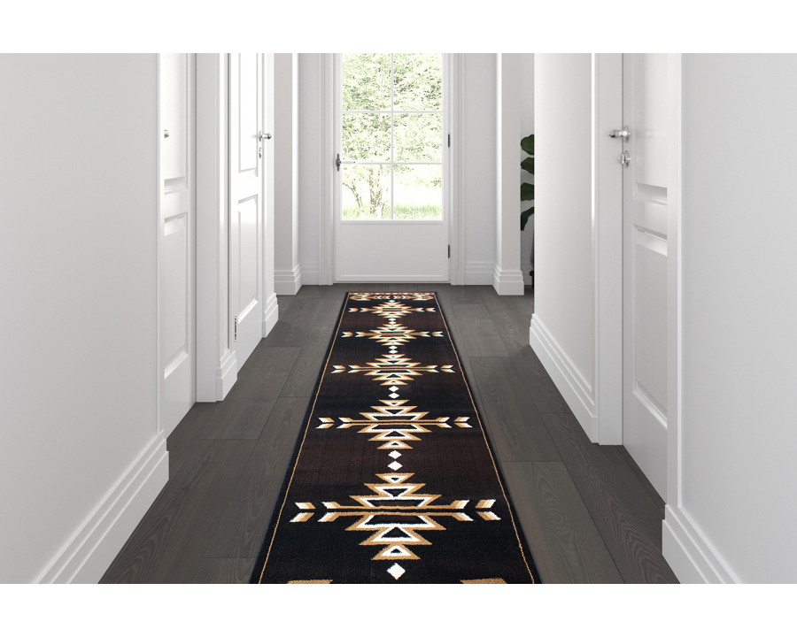 BLNK Amado Collection Southwestern Style Olefin Accent Area Rug with Jute Backing - Brown, 3'W x 10'L