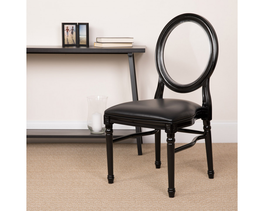 BLNK - HERCULES Series Vinyl King Louis Chair with Transparent Back, Black Seat and Black Frame