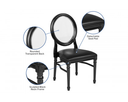 BLNK - HERCULES Series Vinyl King Louis Chair with Transparent Back, Black Seat and Black Frame