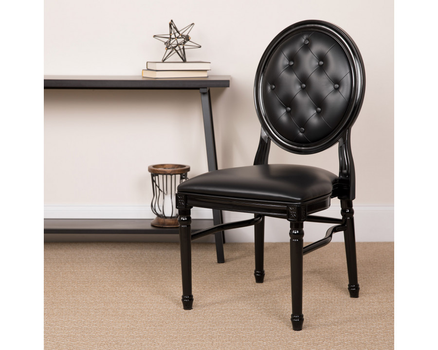 BLNK - HERCULES Series Vinyl King Louis Chair with Tufted Back, Black Seat and Black Frame