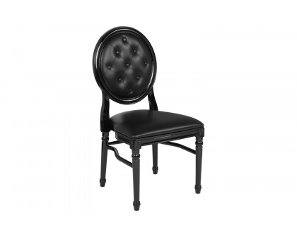 BLNK - HERCULES Series Vinyl King Louis Chair with Tufted Back, Black Seat and Black Frame