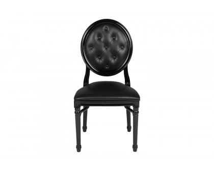 BLNK - HERCULES Series Vinyl King Louis Chair with Tufted Back, Black Seat and Black Frame