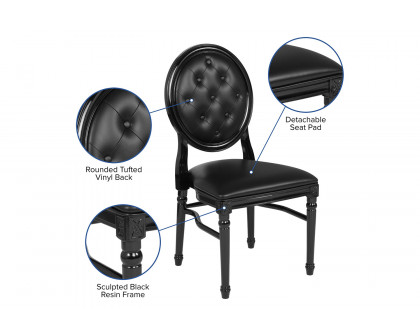 BLNK - HERCULES Series Vinyl King Louis Chair with Tufted Back, Black Seat and Black Frame