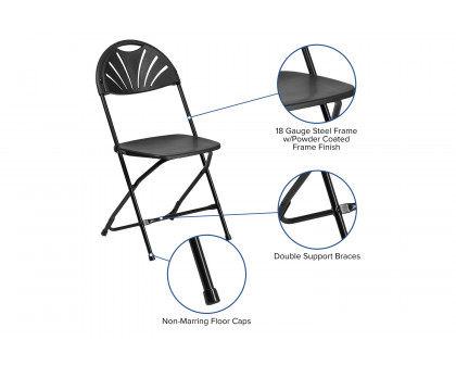 BLNK HERCULES Series Plastic Fan Back Folding Chair - Black