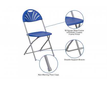 BLNK HERCULES Series Plastic Fan Back Folding Chair - Blue