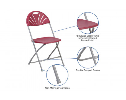 BLNK™ HERCULES Series Plastic Fan Back Folding Chair - Burgundy