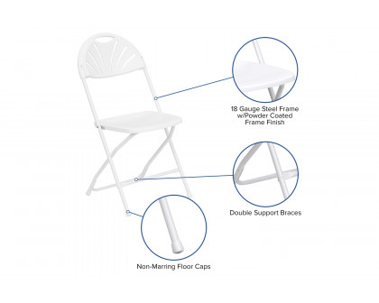 BLNK HERCULES Series Plastic Fan Back Folding Chair - White