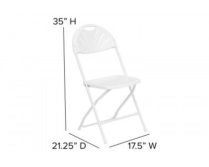 BLNK HERCULES Series Plastic Fan Back Folding Chair - White