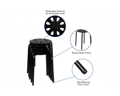 BLNK Bailey Plastic Nesting Stack Stools 5 Pack - Black, 17.5"H Seat