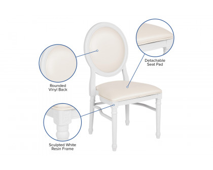 BLNK - HERCULES Series Vinyl King Louis Chair with White Back and Seat and White Frame