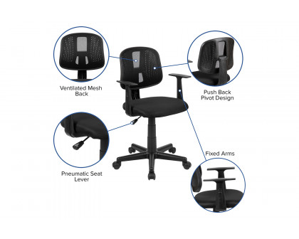 BLNK Flash Fundamentals Mid-Back Mesh Swivel Task Office Chair with Pivot Back - Black, with Arms