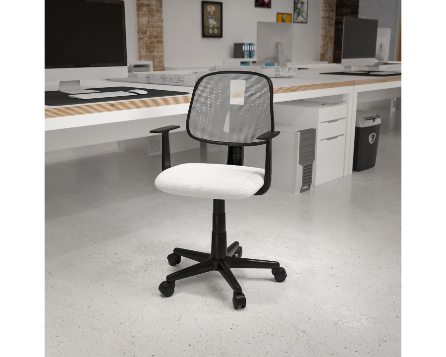 BLNK Flash Fundamentals Mid-Back Mesh Swivel Task Office Chair with Pivot Back - White, with Arms