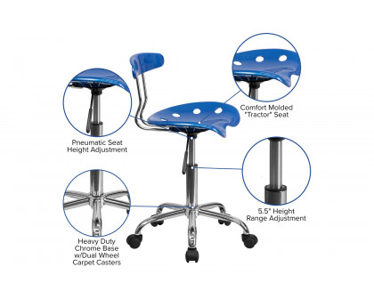 BLNK Elliott Vibrant Chrome Swivel Task Office Chair with Tractor Seat - Bright Blue