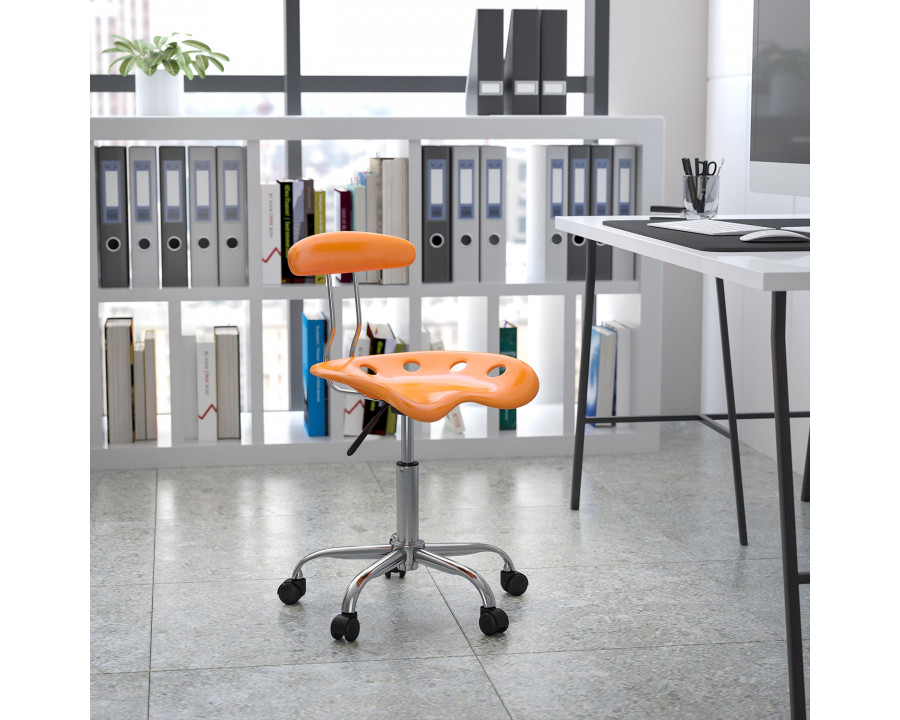 BLNK Elliott Vibrant Chrome Swivel Task Office Chair with Tractor Seat - Orange