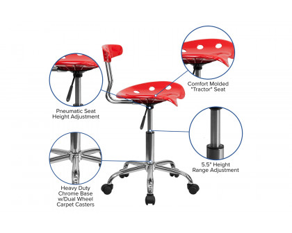 BLNK Elliott Vibrant Chrome Swivel Task Office Chair with Tractor Seat - Red