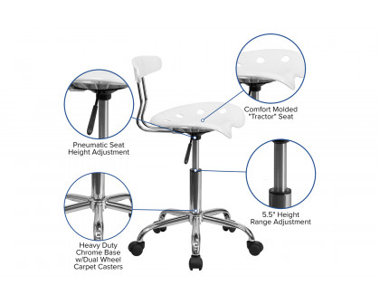 BLNK Elliott Vibrant Chrome Swivel Task Office Chair with Tractor Seat - White