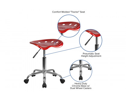 BLNK Taylor Vibrant Chrome Stool with Tractor Seat - Wine Red