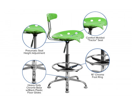 BLNK Bradley Vibrant Chrome Drafting Stool with Tractor Seat - Apple Green