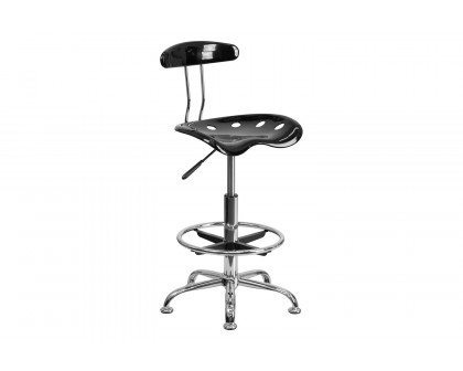 BLNK Bradley Vibrant Chrome Drafting Stool with Tractor Seat - Black