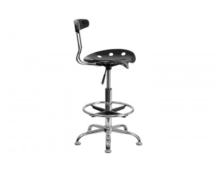 BLNK Bradley Vibrant Chrome Drafting Stool with Tractor Seat - Black