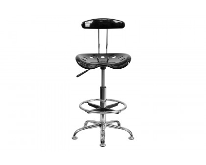 BLNK Bradley Vibrant Chrome Drafting Stool with Tractor Seat - Black