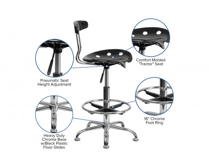 BLNK Bradley Vibrant Chrome Drafting Stool with Tractor Seat - Black