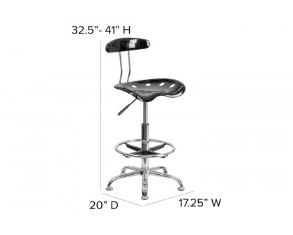 BLNK Bradley Vibrant Chrome Drafting Stool with Tractor Seat - Black