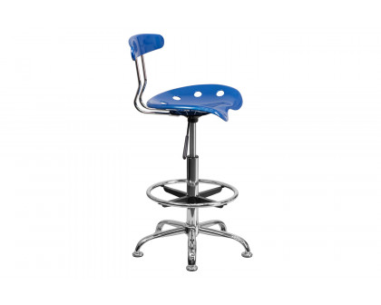 BLNK Bradley Vibrant Chrome Drafting Stool with Tractor Seat - Bright Blue