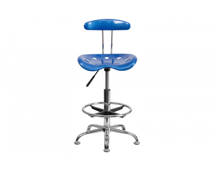 BLNK Bradley Vibrant Chrome Drafting Stool with Tractor Seat - Bright Blue