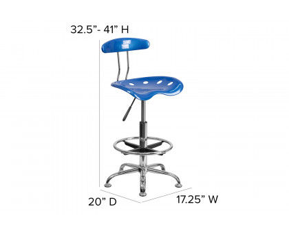 BLNK Bradley Vibrant Chrome Drafting Stool with Tractor Seat - Bright Blue