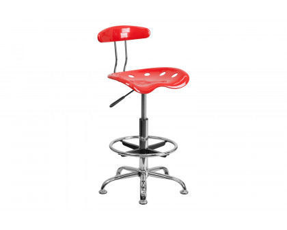 BLNK Bradley Vibrant Chrome Drafting Stool with Tractor Seat - Cherry