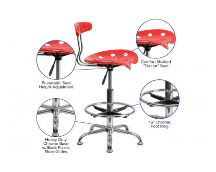 BLNK Bradley Vibrant Chrome Drafting Stool with Tractor Seat - Cherry