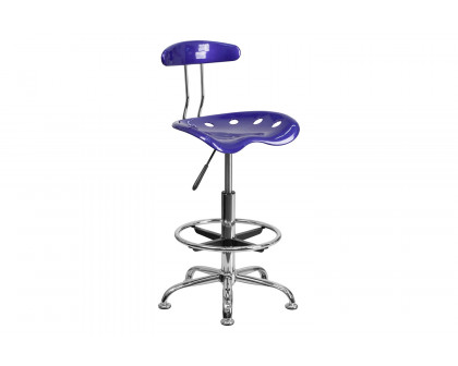 BLNK Bradley Vibrant Chrome Drafting Stool with Tractor Seat - Deep Blue