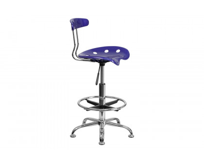 BLNK Bradley Vibrant Chrome Drafting Stool with Tractor Seat - Deep Blue