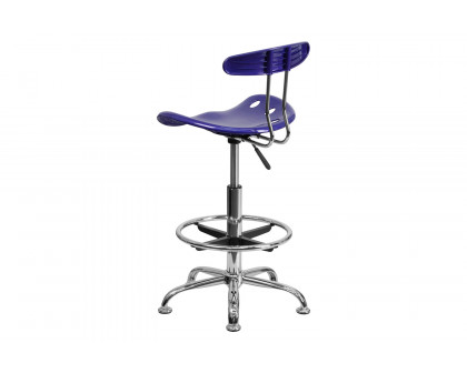 BLNK Bradley Vibrant Chrome Drafting Stool with Tractor Seat - Deep Blue