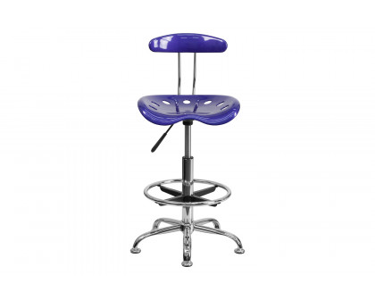 BLNK Bradley Vibrant Chrome Drafting Stool with Tractor Seat - Deep Blue