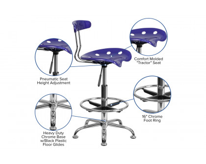 BLNK Bradley Vibrant Chrome Drafting Stool with Tractor Seat - Deep Blue