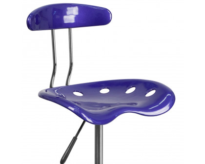 BLNK Bradley Vibrant Chrome Drafting Stool with Tractor Seat - Deep Blue