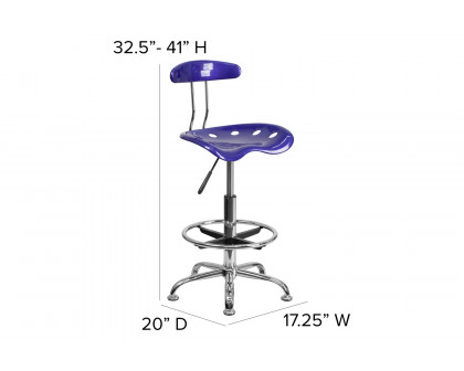 BLNK Bradley Vibrant Chrome Drafting Stool with Tractor Seat - Deep Blue